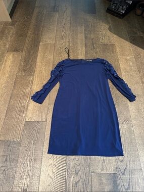 Ivanka Trump Navy Long-Sleeve Ruffle-Trim Dress